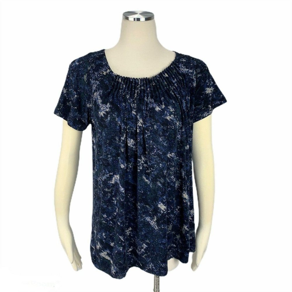 Daisy Fuentes Small Blue Pleated Blouse Stretch Sh